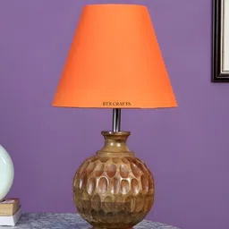 BTR CRAFTS Orange Frustum Shaped Wooden Table Lamp With Adjustable Cord-25