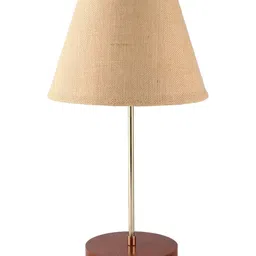 BTR CRAFTS Brown & Beige Textured Frustum Shaped Metal Table Lamp with Adjustable Cord-5