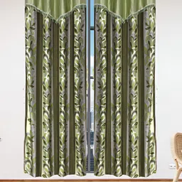 Stella Creations Green 2 Pieces Floral Print Room Darkening Long Door Curtains-image-18