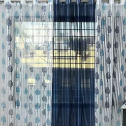 COMFY HOME Blue & White 3 Pieces Floral Sheer Window Curtains-11