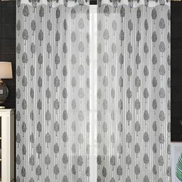 COMFY HOME Grey & White 2 Pieces Floral Sheer Window Curtains-40