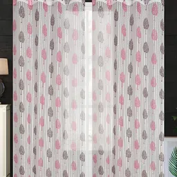 COMFY HOME Violet & White 2 Pieces Floral Sheer Door Curtains-99