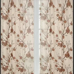 COMFY HOME Brown & Off White 2 Pieces Floral Sheer Door Curtains-24
