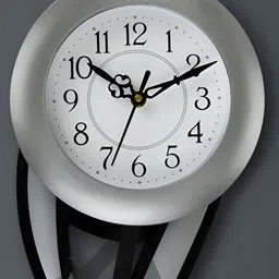 Attractionz Silver-Toned & Black Beige Round Pendulum Analogue Wall Clock-31