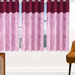 Stella Creations Maroon 3 Pieces Floral Room Darkening Window Curtains-image-11