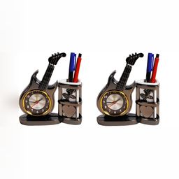 Sigaram Brown & Black 2 Pieces Textured Abstract Shaped Contemporary Table Clock-8