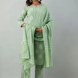 KASHEEDA Ethnic Motifs Printed Sequinned Kurta with Trousers & With Dupatta image 3