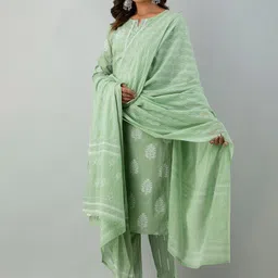 KASHEEDA Ethnic Motifs Printed Sequinned Kurta with Trousers & With Dupatta image 4