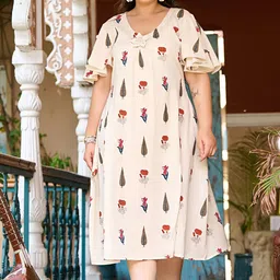 PrettyPlus by Desinoor.com Conversational Printed V-Neck Cotton A-Line Midi Dress image 1
