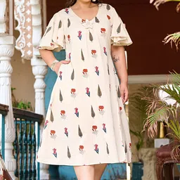 PrettyPlus by Desinoor.com Conversational Printed V-Neck Cotton A-Line Midi Dress image 3
