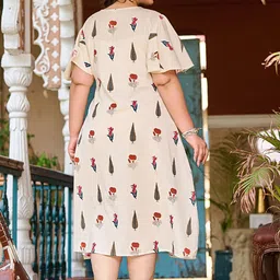 PrettyPlus by Desinoor.com Conversational Printed V-Neck Cotton A-Line Midi Dress image 4