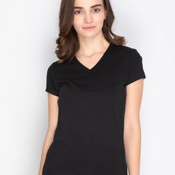 LYRA Women Black V-Neck Cotton T-shirt-image-52