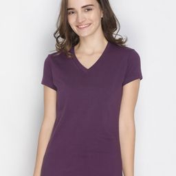 LYRA Women Purple V-Neck Cotton T-shirt-image-67