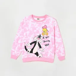 Fame Forever by Lifestyle Girls Pink & White Looney Tunes Printed Cotton Sweatshirt-image-20