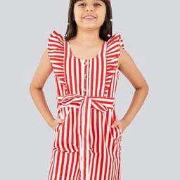 Olele Girls Striped Ruffled Cotton Playsuit-image-16
