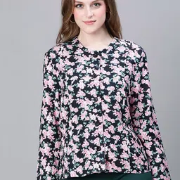 Oxolloxo Floral Printed Collarless Lightweight Cotton Tailored Jacket-10
