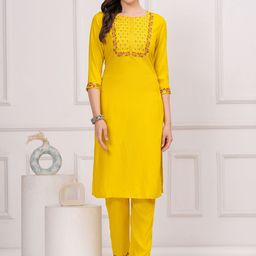 JVSP FASHION Rund Neck Floral Yoke Design Regular Thread Work Pure Cotton Kurta Set-53