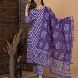 MEERA FAB Floral Printed Pure Cotton Kurta With Palazzo & Dupatta-picture-48