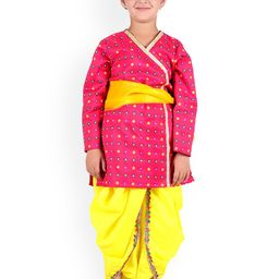itsmycostume Boys Bandhani Printed Angrakha Gotta Patti Pure Cotton Kurta with Dhoti Pants & With Dupatta-image-31