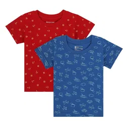 Bodycare Kids Boys Red & Blue Pack of 2 Printed Antiviral Slim Fit Cotton T-shirt-31