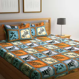 Arrabi Pack of 2 Grey & Blue Graphic 300 TC 2 King Bedsheet with 4 Pillow Covers image 2