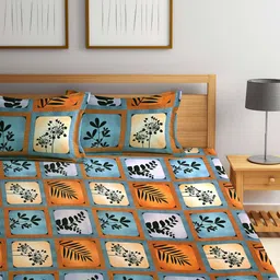 Arrabi Pack of 2 Grey & Blue Graphic 300 TC 2 King Bedsheet with 4 Pillow Covers image 4