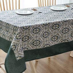 BLANC9 Green & White Digital Printed Pure Cotton Rectangular Table Cover image 1