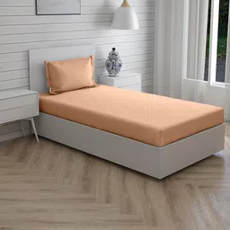 Trance Home Linen Peach 300 TC Pure Cotton Flat Single Bedsheet With 1 Pillow Cover-image-93