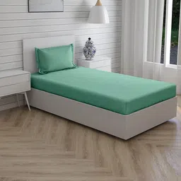 Trance Home Linen Green 300 TC Pure Cotton Single Flat Bedsheet & 1 Pillow Cover-image-79