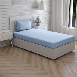 Trance Home Linen Blue 300 TC Pure Cotton Flat Single Bedsheet With 1 Pillow Cover-image-45
