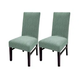 HOUSE OF QUIRK Green 2 Pieces Leaf Textured Jacquard Stretch Removable Chair Covers-image-31