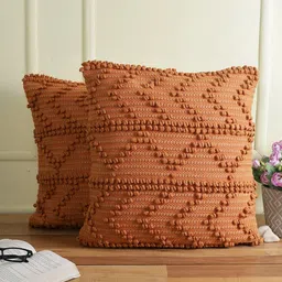 eyda Rust Set of 2 Self Design Square Cushion Covers-17