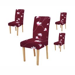 DECOR VATIKA Maroon & Pink 4 Pieces Floral Printed Soft & Elastic Chair Covers-image-85
