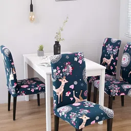 DECOR VATIKA Blue & Brown 4 Pieces Printed Soft & Elastic Chair Covers-image-24