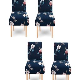 DECOR VATIKA Blue & Pink 4 Pieces Floral Printed Soft & Elastic Chair Covers-image-86
