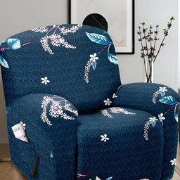 Cortina Blue & White Printed Single Seater Sofa Cover-image-76