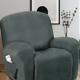 Cortina Grey Solid Jacquard Stretchable One Seater Recliner Cover-image-33