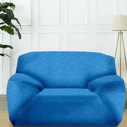Cortina Blue Printed Single-Seater Sofa Cover-image-84