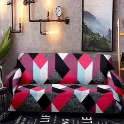 Cortina Pink & Black Printed Stretchable Non-Slip Sofa Cover-image-94