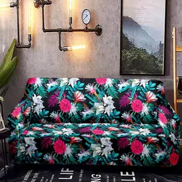 Cortina Black & Pink Printed Stretchable Non-Slip Sofa Cover-image-84