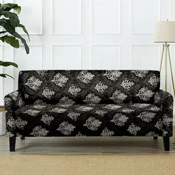 Cortina Grey & Black Printed Two-Seater Non-Slip Sofa Cover-image-77