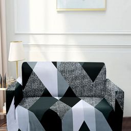Cortina Grey & Black Printed 4 Seater Stretchable Non-Slip Sofa Cover-image-22