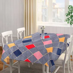 Arrabi Grey & Red Geometric Printed 6-Seater Table Cover image 1