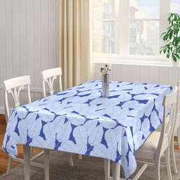 Arrabi Blue Leaf Printed 6-Seater Table Cover-20