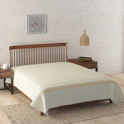 Fabindia Off White & Yellow Striped Ihania Cotton Woven Bed Cover-image-2
