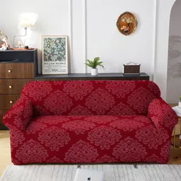 Cortina Maroon Printed Three-Seater Sofa Cover-image-66