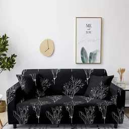 Aura Black & White Abstract Printed Stretchable 3-Seater Sofa Cover-20