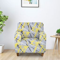 Cortina Grey & Yellow Abstract Printed 1-Seater Sofa Cover-19