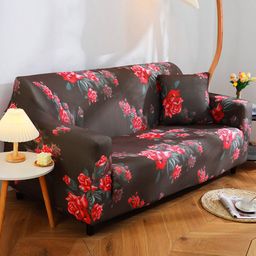 HOUSE OF QUIRK Brown & Red Floral Printed 2-Seater Sofa Cover-image-27