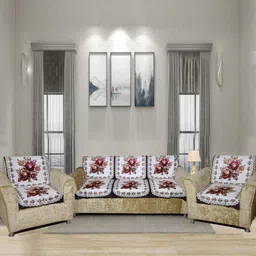 BELLA TRUE 6 Pieces White & Orange Digital Printed 5-Seater Sofa Cover-5